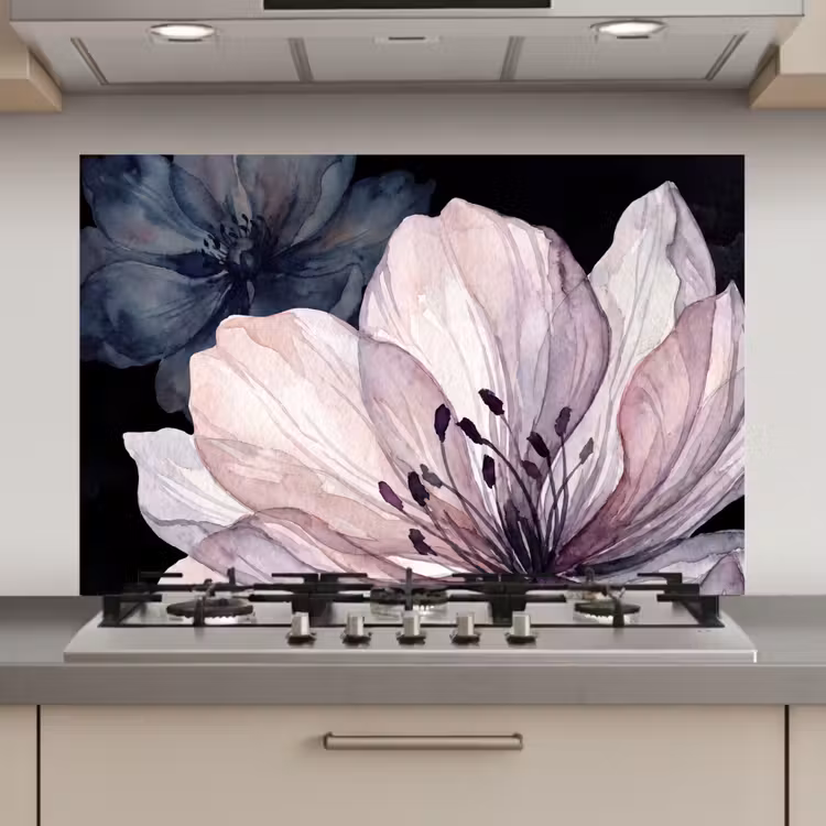Spatscherm keuken - Bloemen - Aquarel - Modern - Roze - Donker — 1