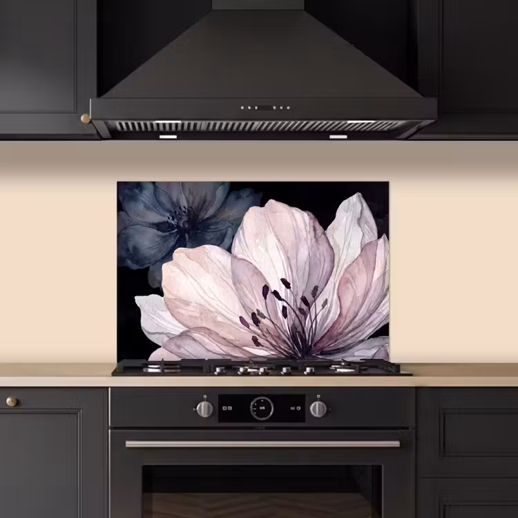 Spatscherm keuken - Bloemen - Aquarel - Modern - Roze - Donker — 2