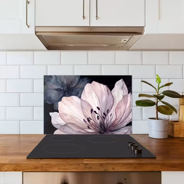 Spatscherm keuken - Bloemen - Aquarel - Modern - Roze - Donker — 6