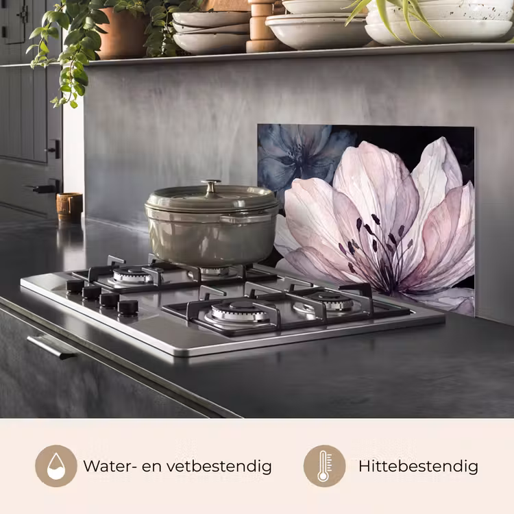 Spatscherm keuken - Bloemen - Aquarel - Modern - Roze - Donker — 7