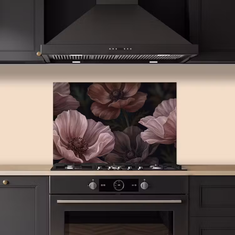 Spatscherm keuken - Bloemen - Natuur - Roze - Donker - Modern — 2