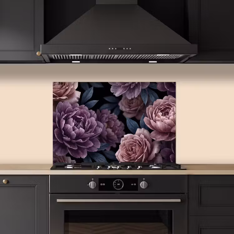 Spatscherm keuken - Bloemen - Patroon - Donker - Botanisch - Paars — 2