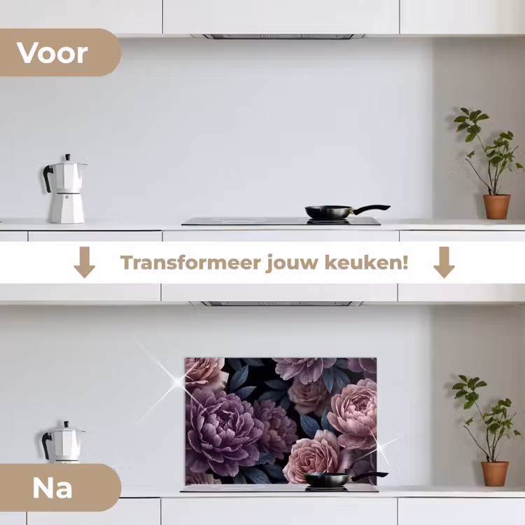 Spatscherm keuken - Bloemen - Patroon - Donker - Botanisch - Paars — 3
