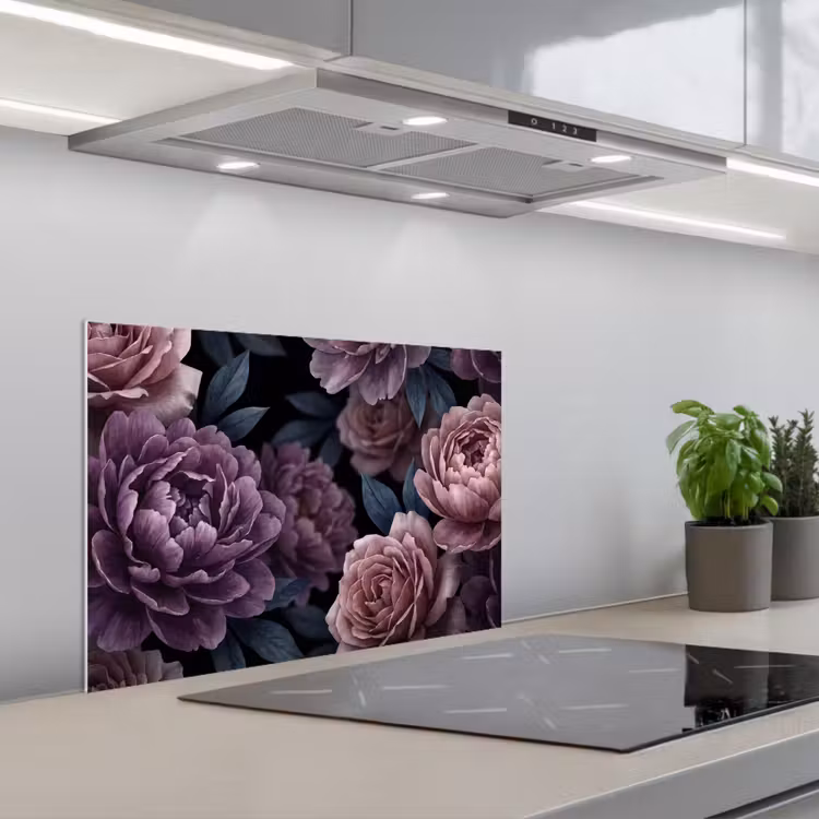 Spatscherm keuken - Bloemen - Patroon - Donker - Botanisch - Paars — 5