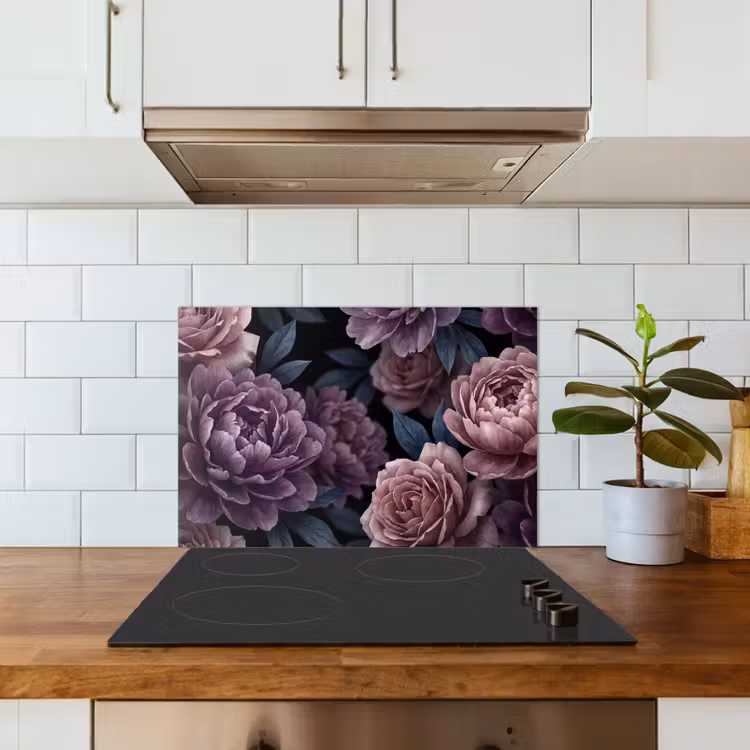 Spatscherm keuken - Bloemen - Patroon - Donker - Botanisch - Paars — 6