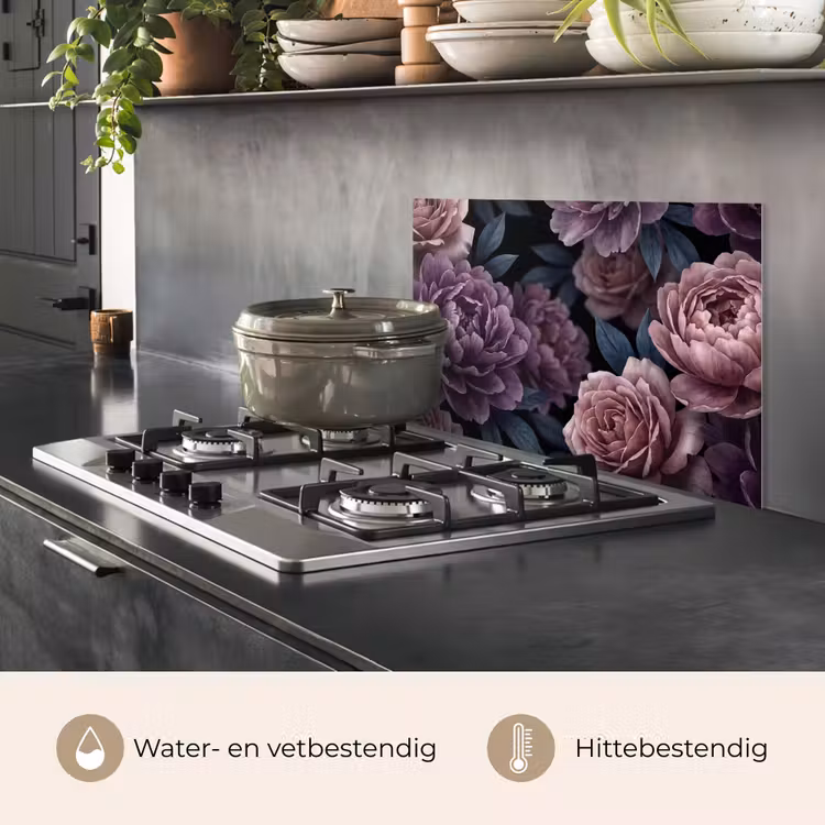 Spatscherm keuken - Bloemen - Patroon - Donker - Botanisch - Paars — 7