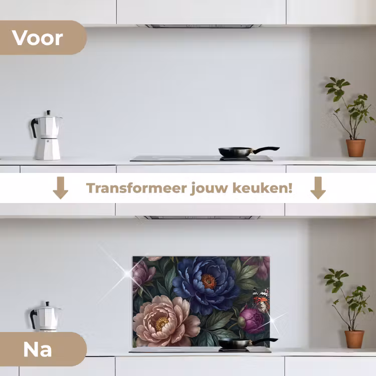 Spatscherm keuken - Bloemen - Vlinder - Natuur - Modern - Paars — 3