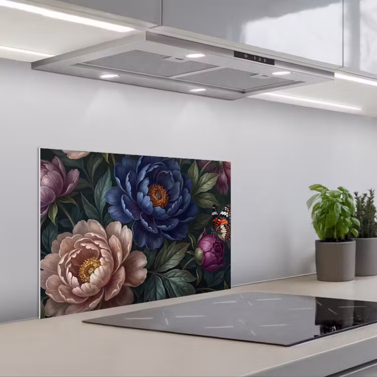 Spatscherm keuken - Bloemen - Vlinder - Natuur - Modern - Paars — 5