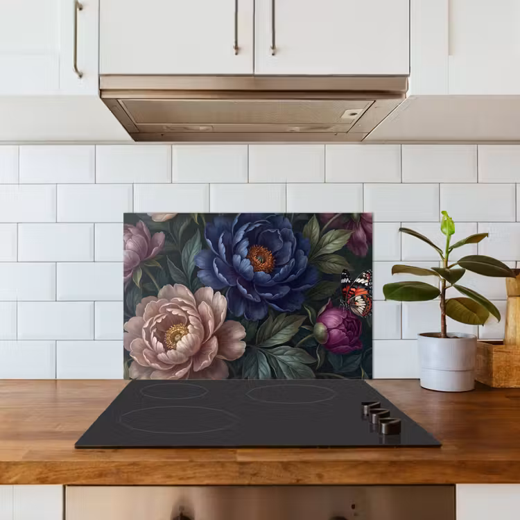 Spatscherm keuken - Bloemen - Vlinder - Natuur - Modern - Paars — 6