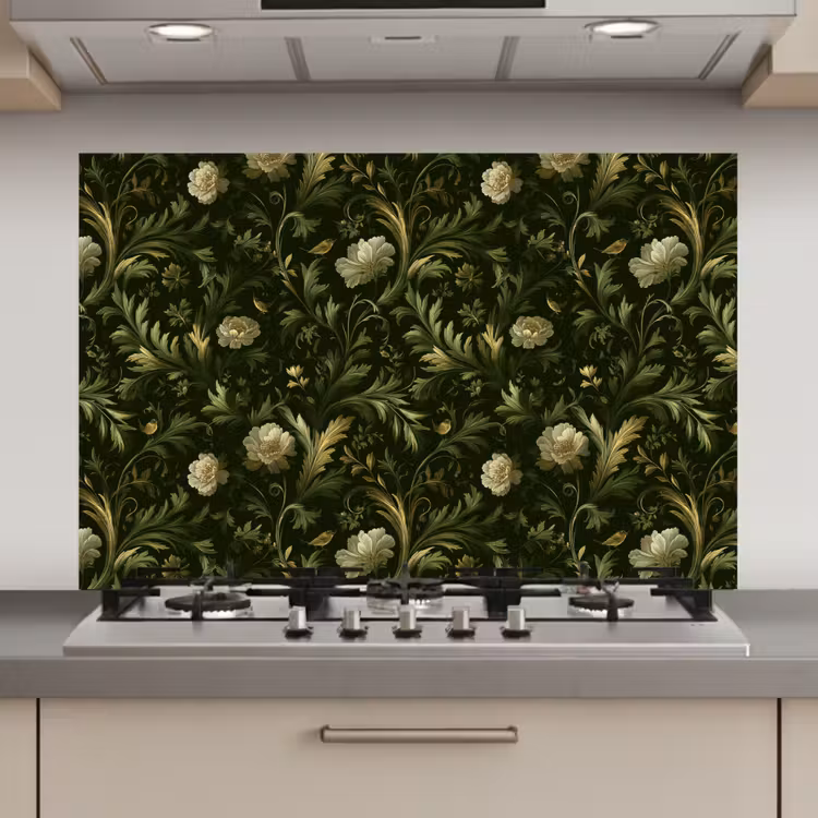 Spatscherm keuken - Botanisch - Naadloos - Bloemen — 1