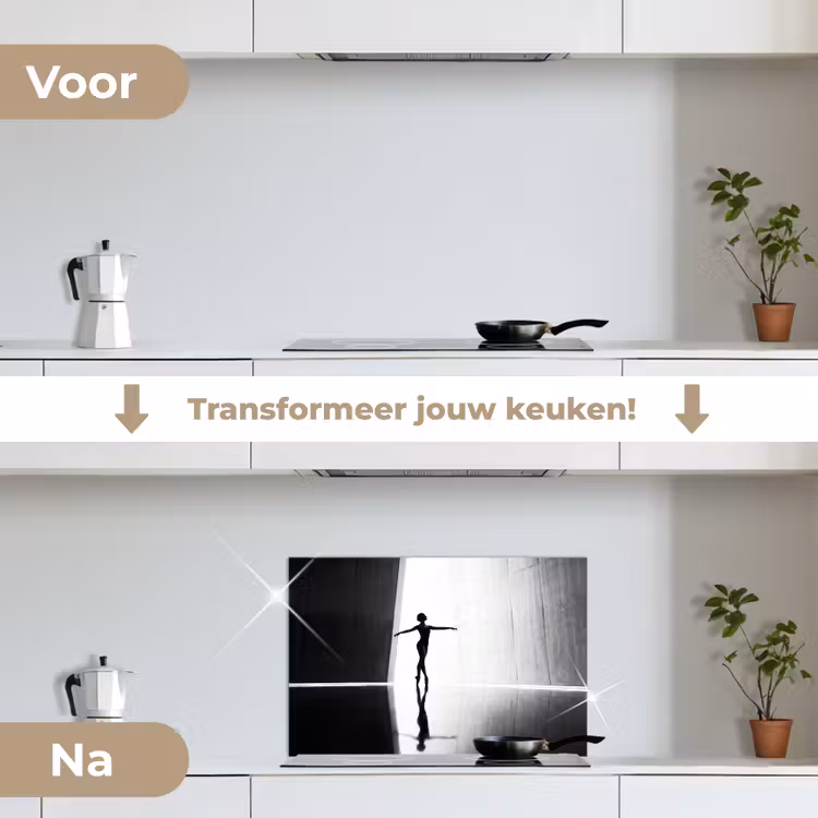 Spatscherm keuken - Danser - Silhouette - Kunst - Modern - Zwart-wit — 3