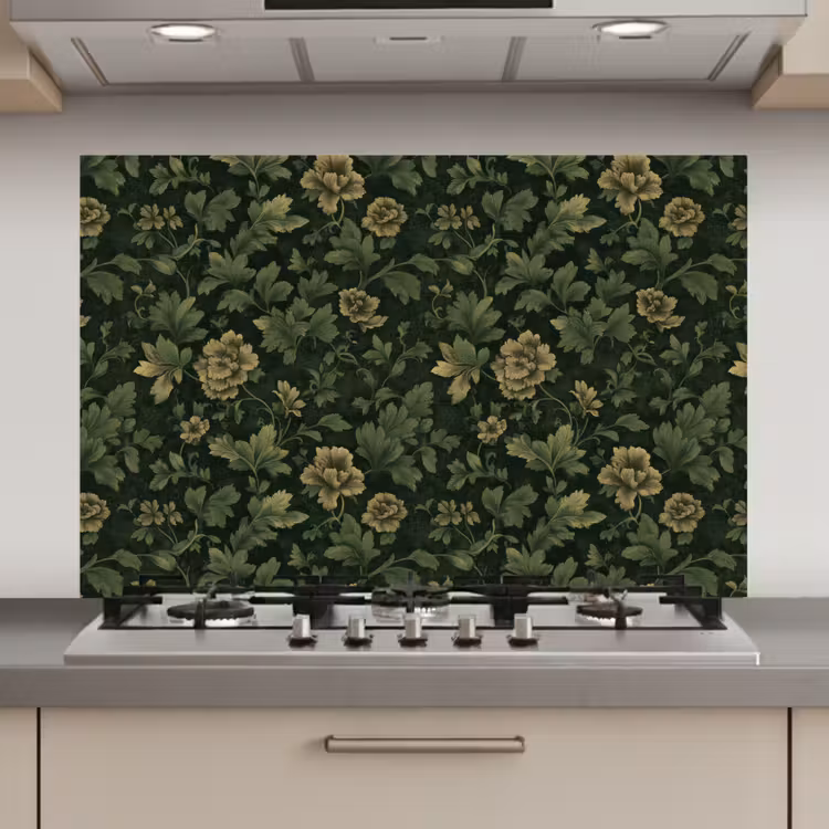 Spatscherm keuken - Donker - Groen - Goud - Botanisch — 1