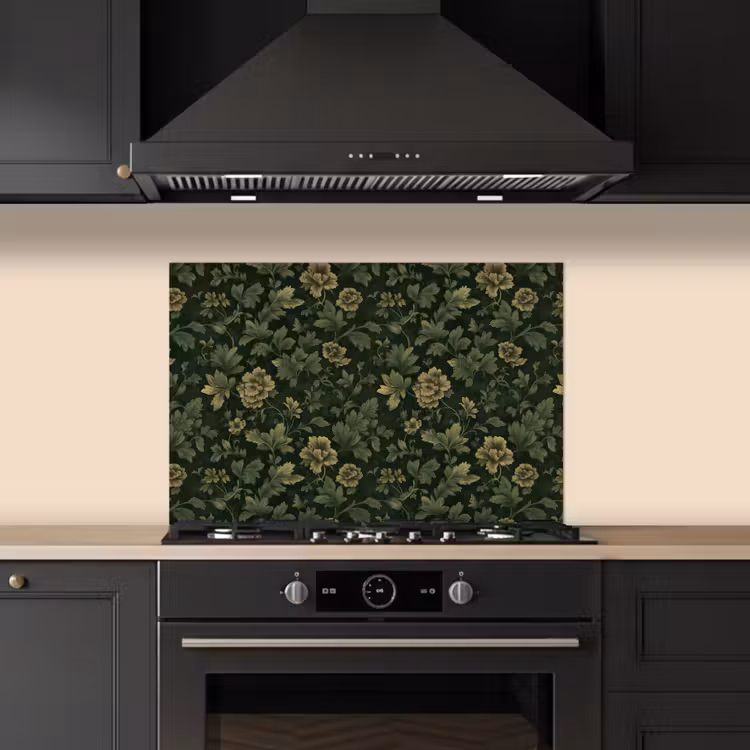 Spatscherm keuken - Donker - Groen - Goud - Botanisch — 2