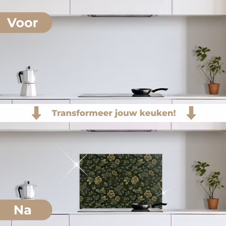 Spatscherm keuken - Donker - Groen - Goud - Botanisch — 3