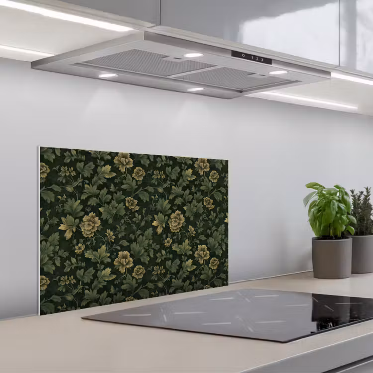 Spatscherm keuken - Donker - Groen - Goud - Botanisch — 5