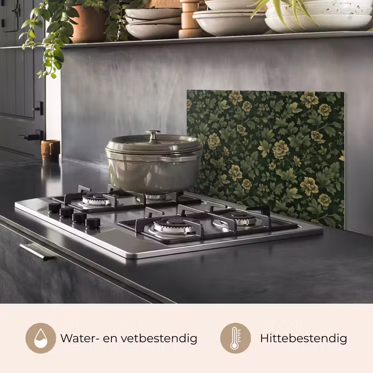 Spatscherm keuken - Donker - Groen - Goud - Botanisch — 7