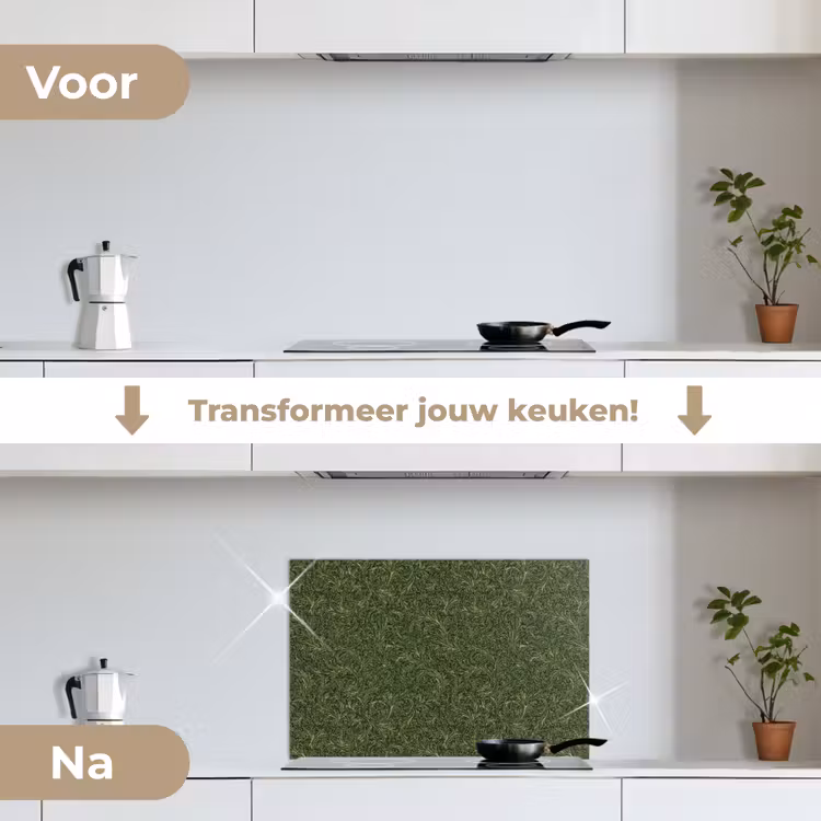 Spatscherm keuken - Donker - Groen - Krullend - Botanisch — 3