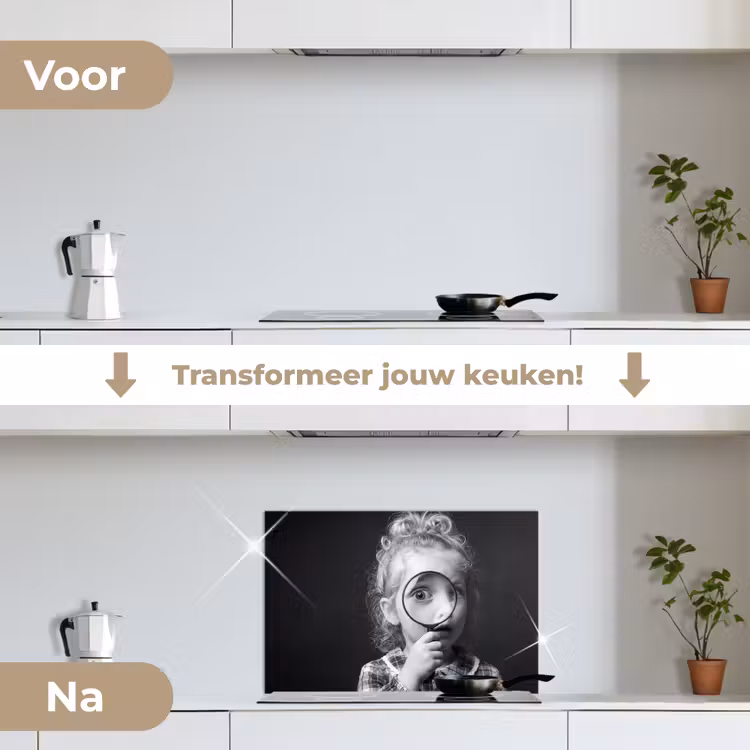 Spatscherm keuken - Kind - Vergrootglas - Portret - Zwart-wit — 3