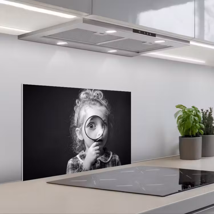 Spatscherm keuken - Kind - Vergrootglas - Portret - Zwart-wit — 5