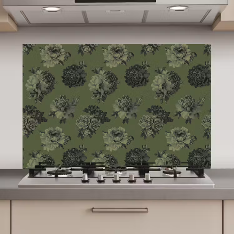 Spatscherm keuken - Klassiek - botanisch - Olijfgroen - Bloemen — 1