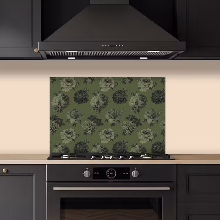 Spatscherm keuken - Klassiek - botanisch - Olijfgroen - Bloemen — 2