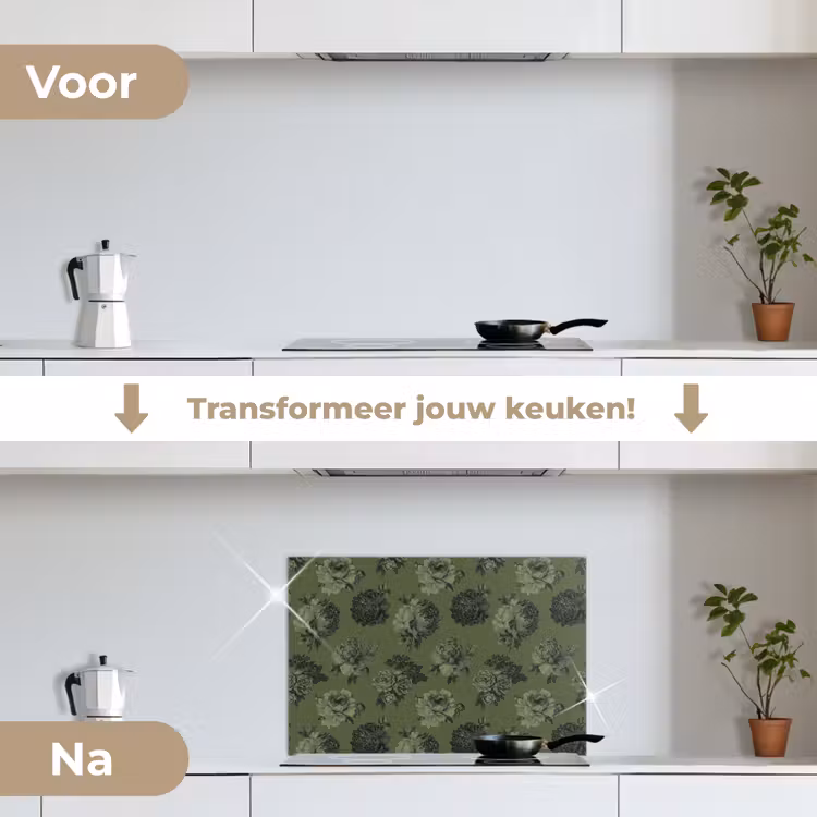 Spatscherm keuken - Klassiek - botanisch - Olijfgroen - Bloemen — 3