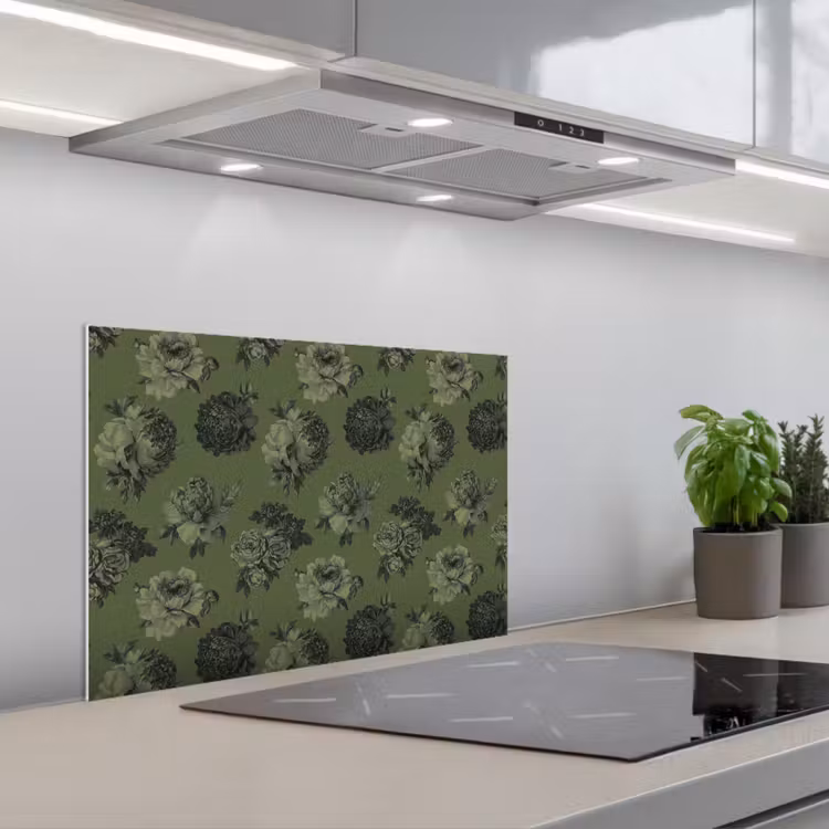 Spatscherm keuken - Klassiek - botanisch - Olijfgroen - Bloemen — 5