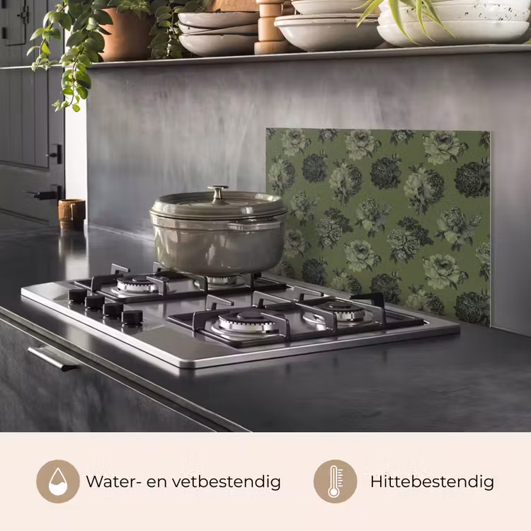 Spatscherm keuken - Klassiek - botanisch - Olijfgroen - Bloemen — 7