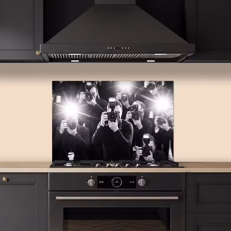Spatscherm keuken - Mensen - Camera - Flitslicht - Zwart-wit - Media — 2