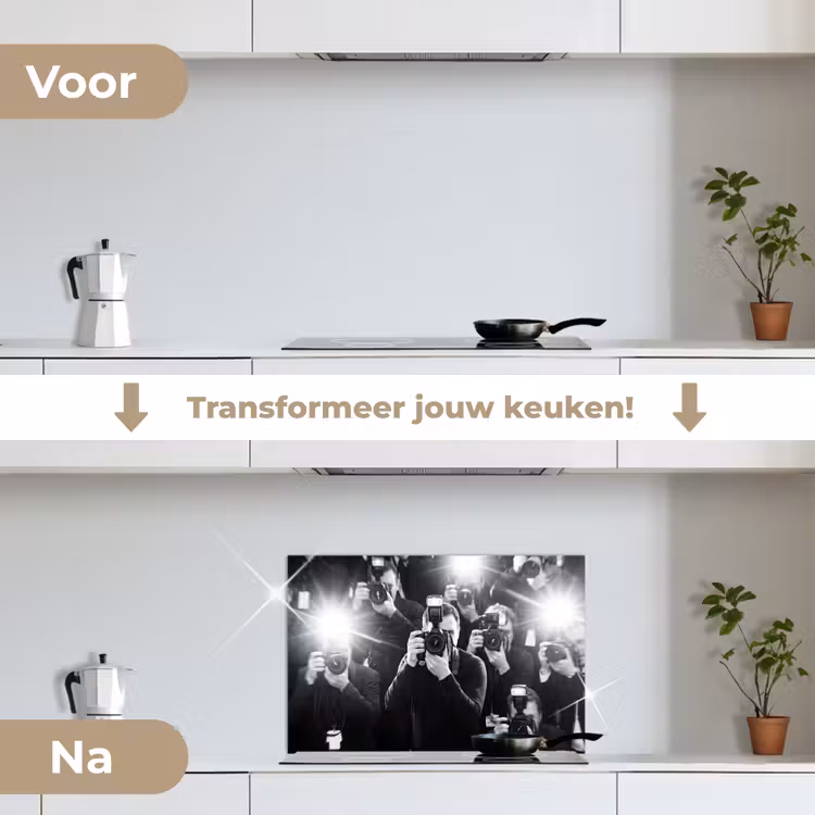 Spatscherm keuken - Mensen - Camera - Flitslicht - Zwart-wit - Media — 3