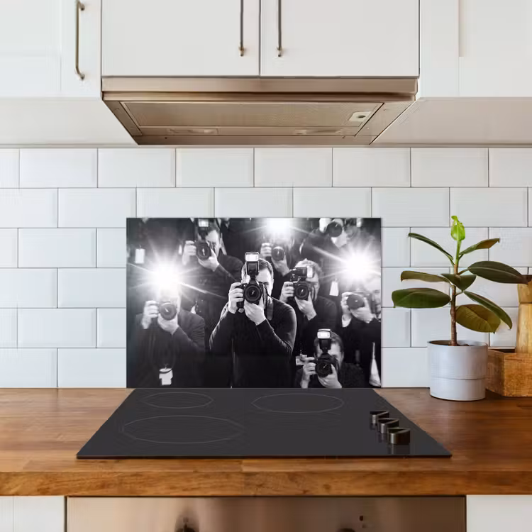 Spatscherm keuken - Mensen - Camera - Flitslicht - Zwart-wit - Media — 6