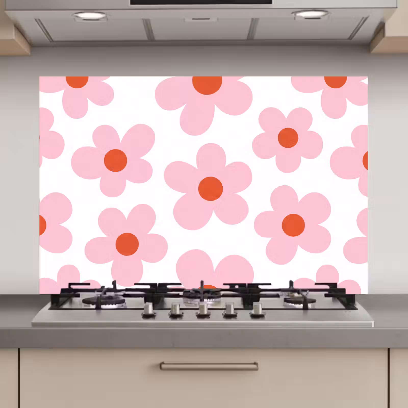 Spatscherm keuken - Bloemen - Patroon - Modern - Roze - Wit — 1