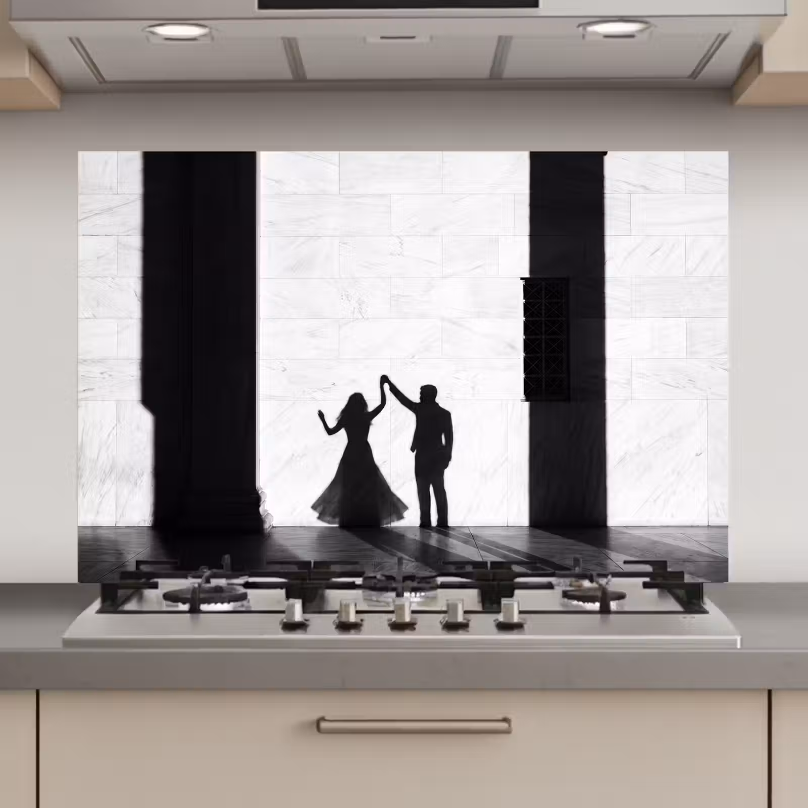 Spatscherm keuken - Mensen - Schaduw - Dans - Zwart-wit - Liefde — 1