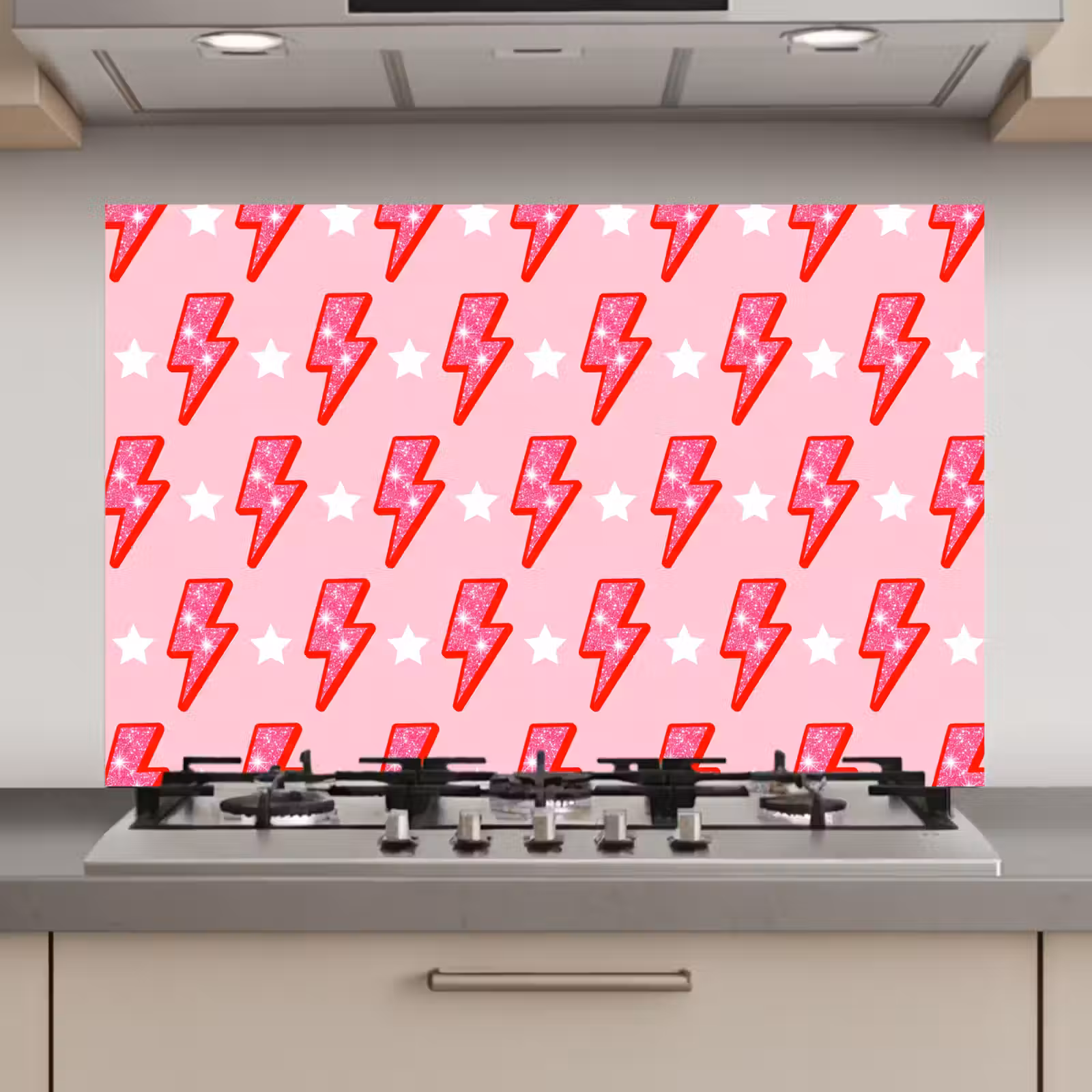 Spatscherm keuken - Patroon - Bliksem - Ster - Glitter - Roze — 1