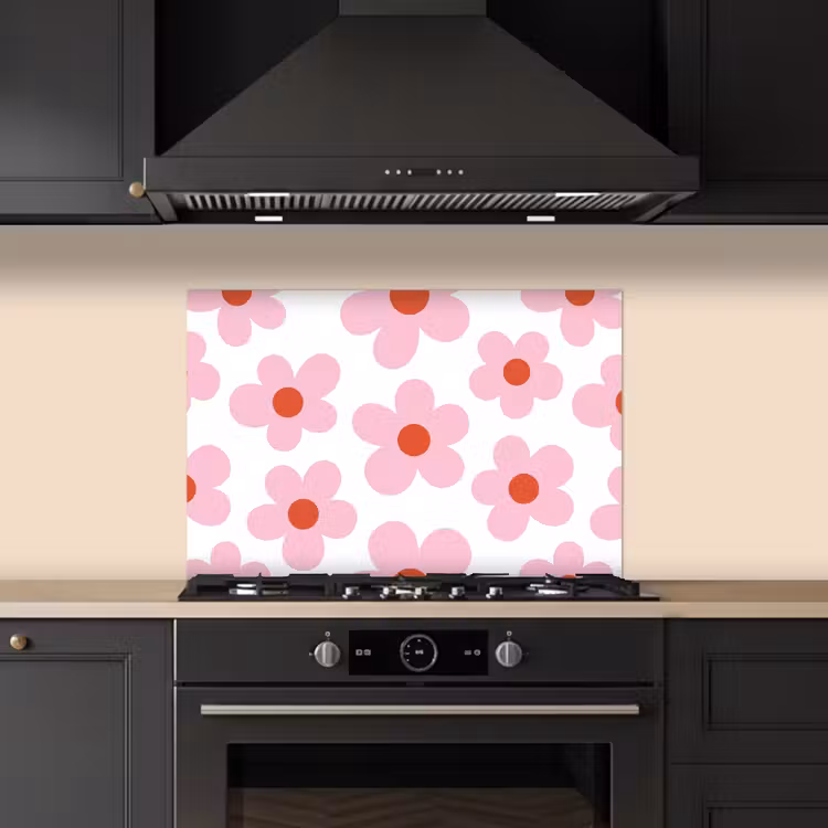 Spatscherm keuken - Bloemen - Patroon - Modern - Roze - Wit — 2