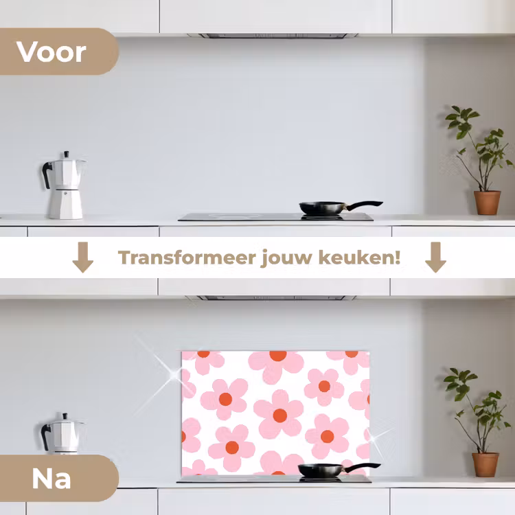 Spatscherm keuken - Bloemen - Patroon - Modern - Roze - Wit — 3