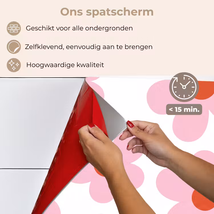 Spatscherm keuken - Bloemen - Patroon - Modern - Roze - Wit — 4