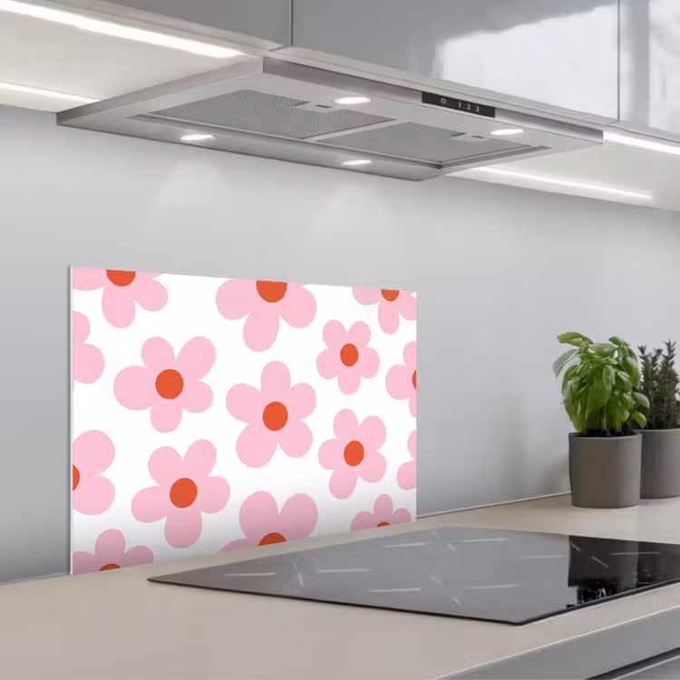 Spatscherm keuken - Bloemen - Patroon - Modern - Roze - Wit — 5