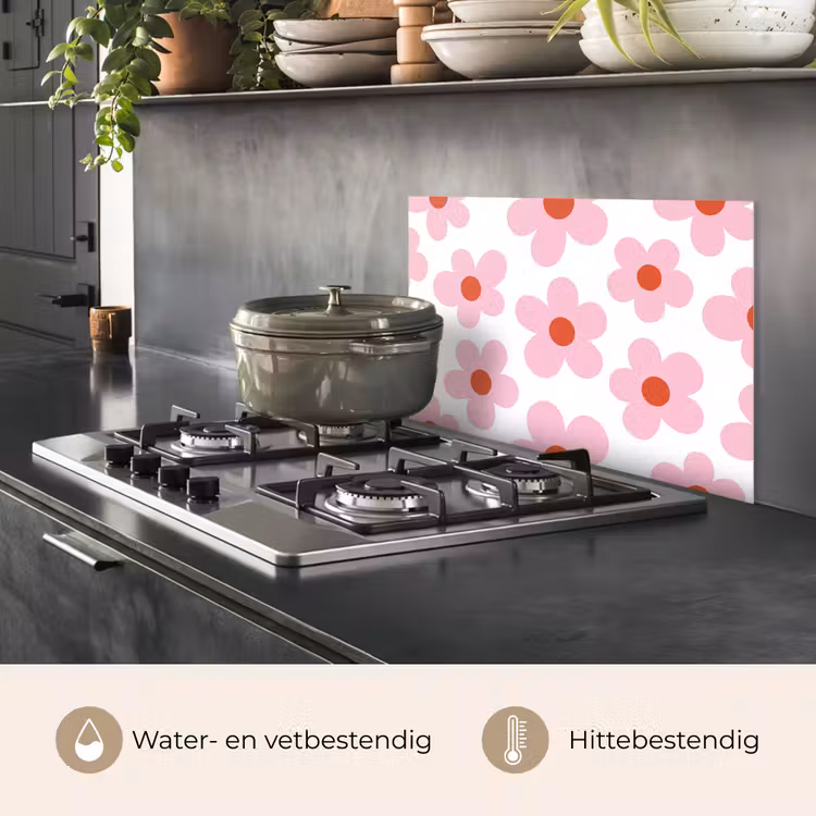 Spatscherm keuken - Bloemen - Patroon - Modern - Roze - Wit — 7