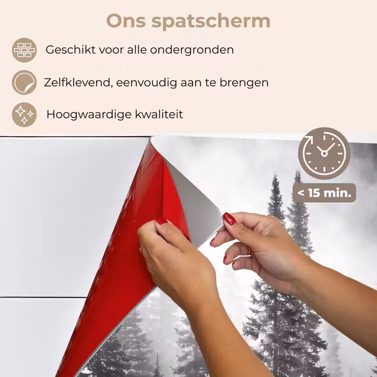 Spatscherm keuken - Bos - Mist - Winter - Monochroom - Natuur — 4