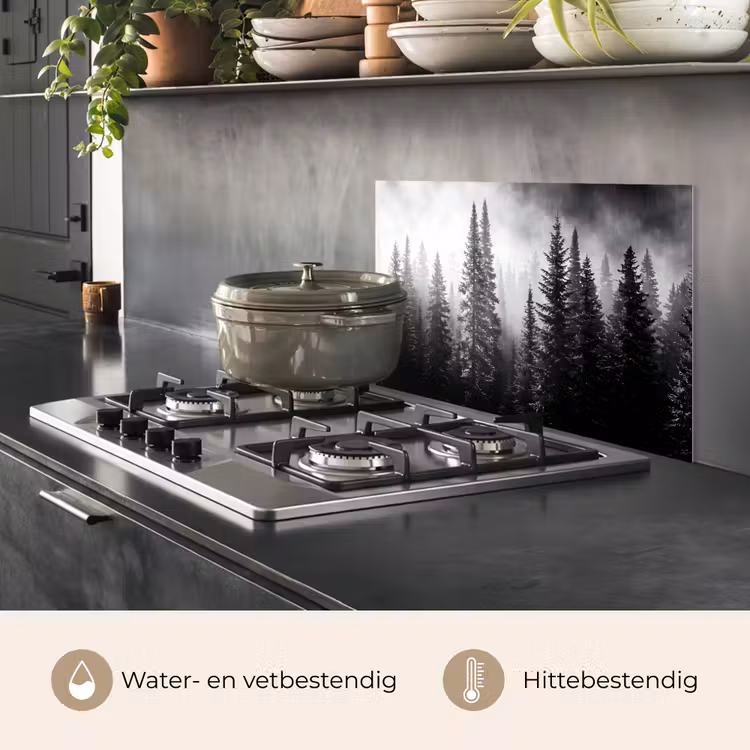Spatscherm keuken - Bos - Mist - Winter - Monochroom - Natuur — 7