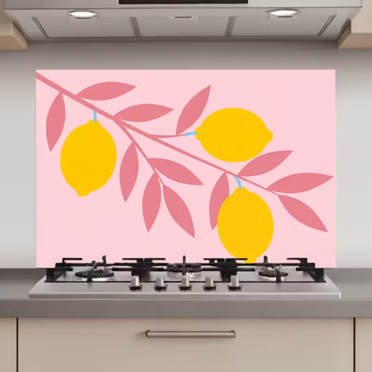 Spatscherm keuken - Fruit - Tak - Natuur - Abstract - Roze — 1