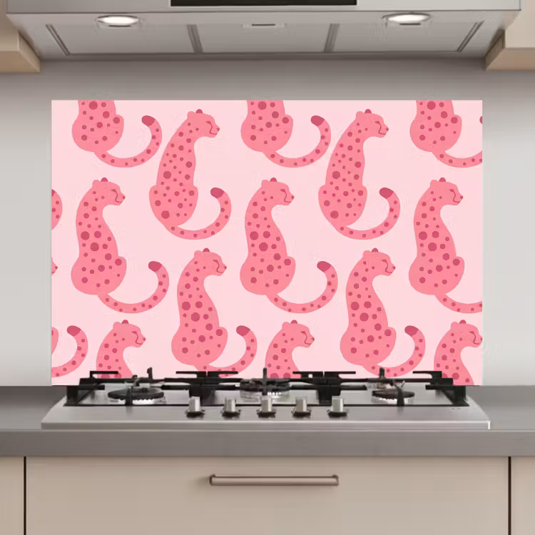 Spatscherm keuken - Kat - Gevlekt - Dieren - Patroon - Roze — 1