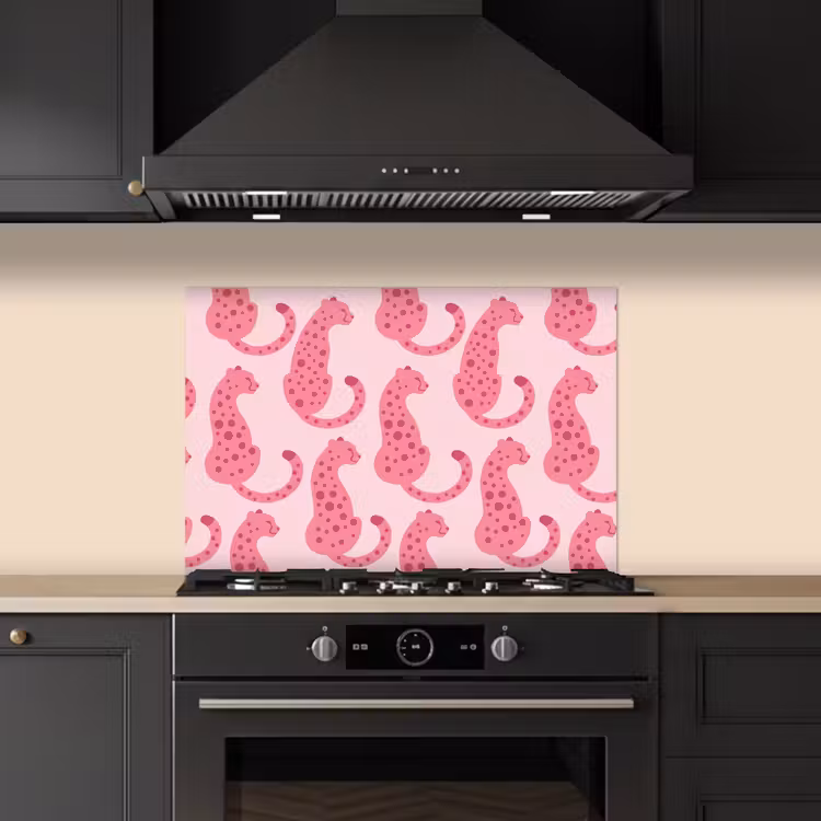 Spatscherm keuken - Kat - Gevlekt - Dieren - Patroon - Roze — 2