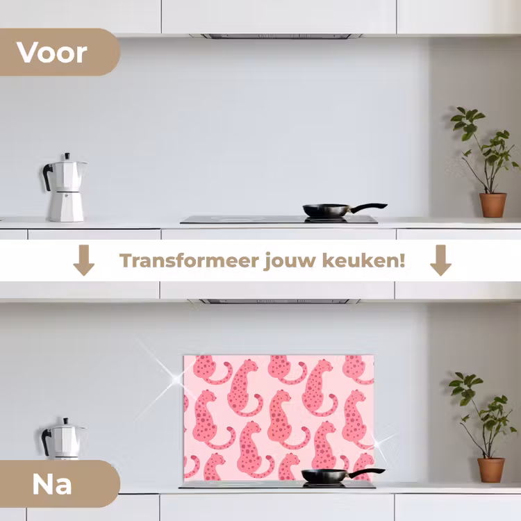Spatscherm keuken - Kat - Gevlekt - Dieren - Patroon - Roze — 3