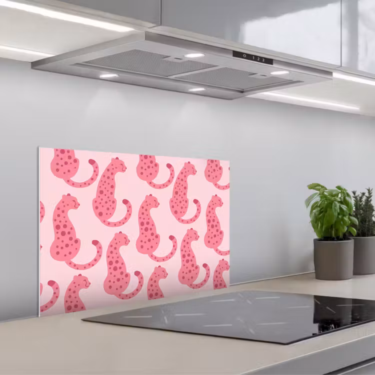 Spatscherm keuken - Kat - Gevlekt - Dieren - Patroon - Roze — 5