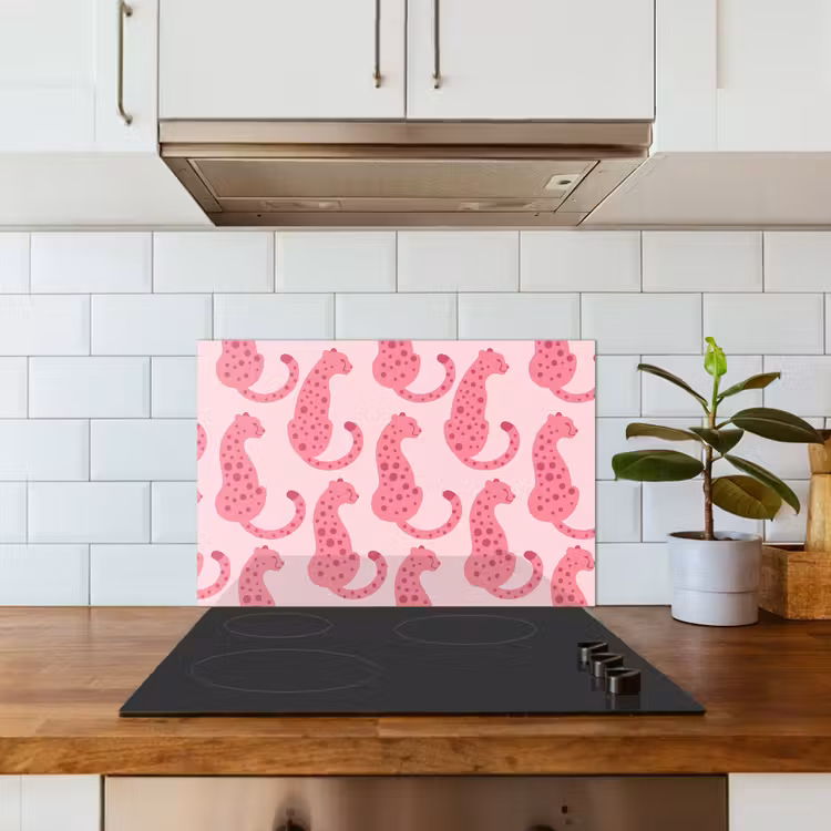 Spatscherm keuken - Kat - Gevlekt - Dieren - Patroon - Roze — 6