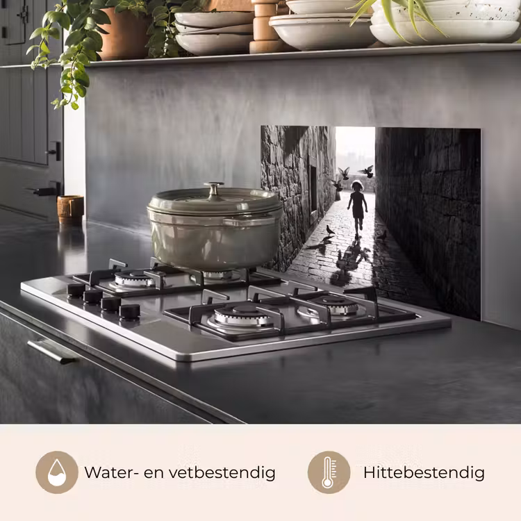 Spatscherm keuken - Kind - Vogel - Straat - Zwart-wit - Spelen — 7