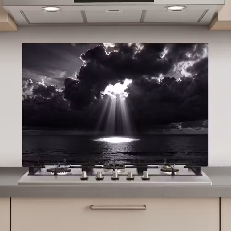 Spatscherm keuken - Licht - Wolken - Zee - Zwart-wit - Natuur — 1