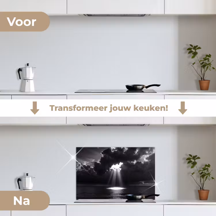 Spatscherm keuken - Licht - Wolken - Zee - Zwart-wit - Natuur — 3
